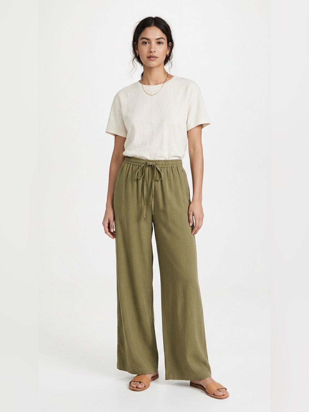 Vintage Jones New York olive green wide leg pull on pants Size S
